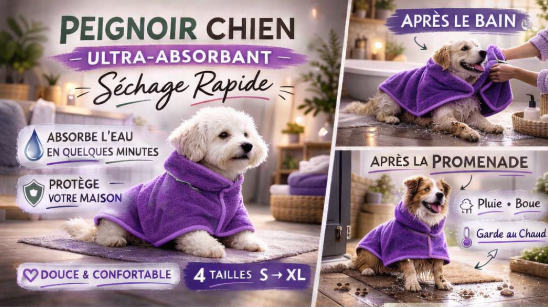 Manteau séchage chien - microfibre ultra absorbante