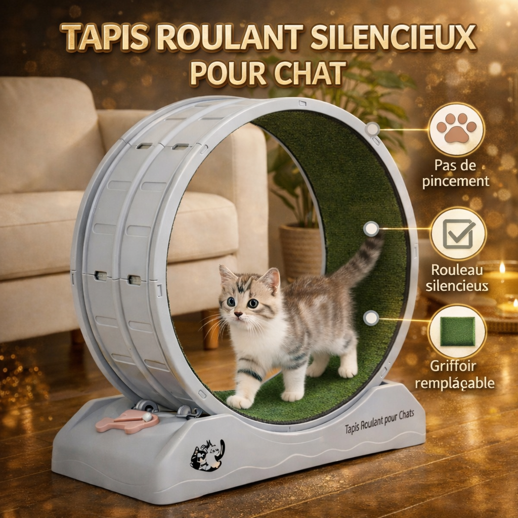 Roue exercice chat appartement silencieuse PureMotion - jouet activité félin AnimaFeel