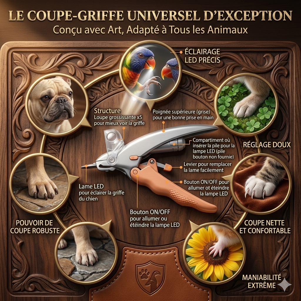 Coupe-Ongles LED Professionnel – Coupe Sécurisée pour Animaux